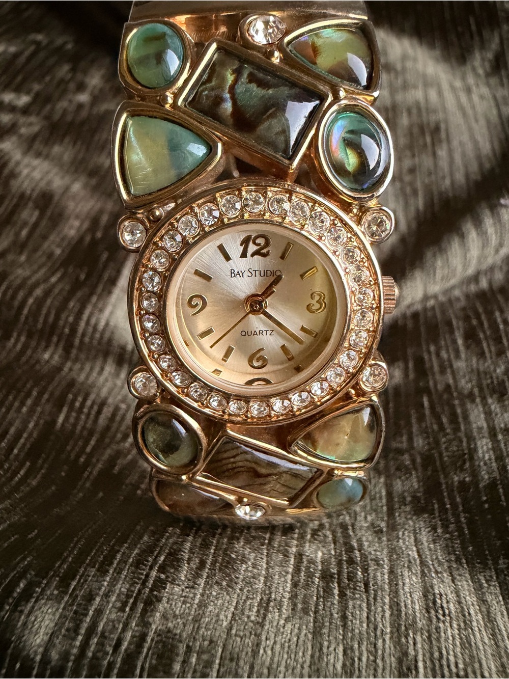 Bay Studio Gold Tone Watch with Iridescent Abalone Inlays